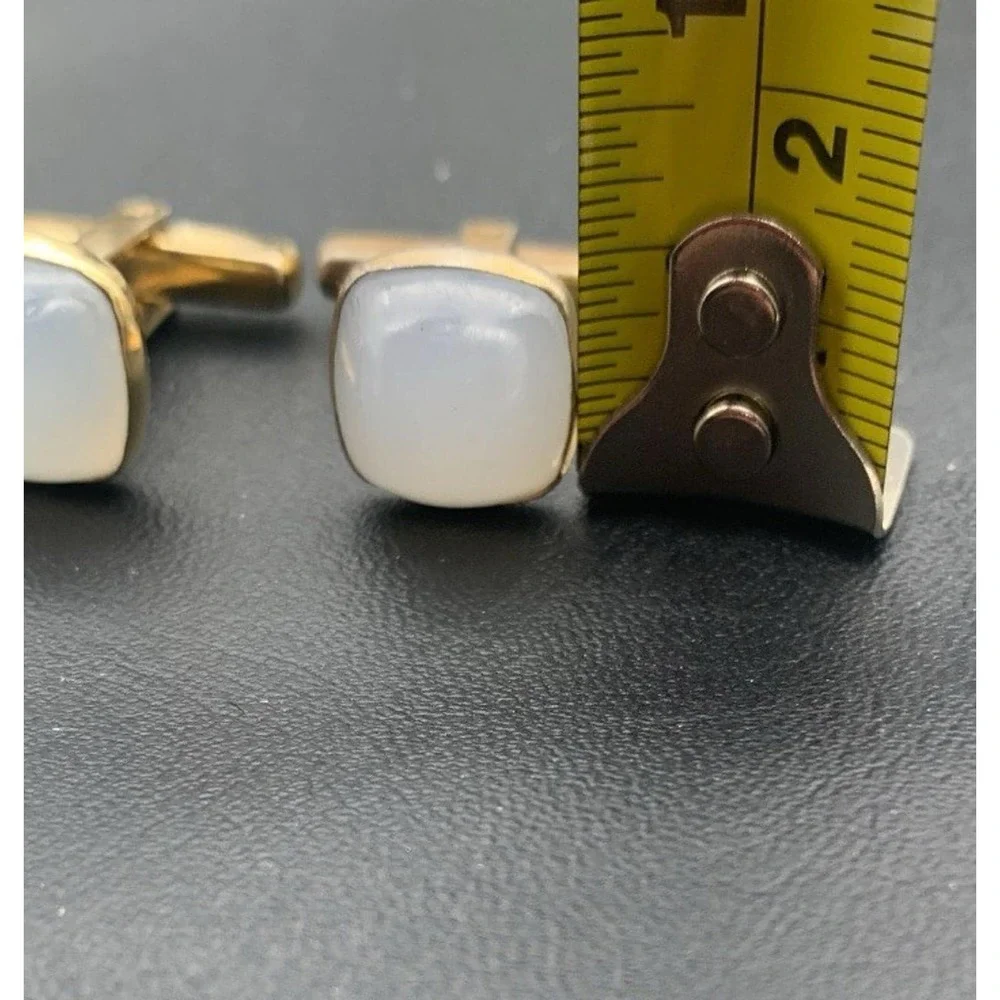 Vintage Manleigh Gold‎ Tone And Faux Moonstone Cufflinks Signed